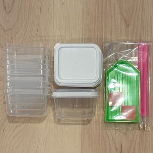 Diamond Art Clear Storage Containers with Diamond Trays, Wax Squares, and Pens.